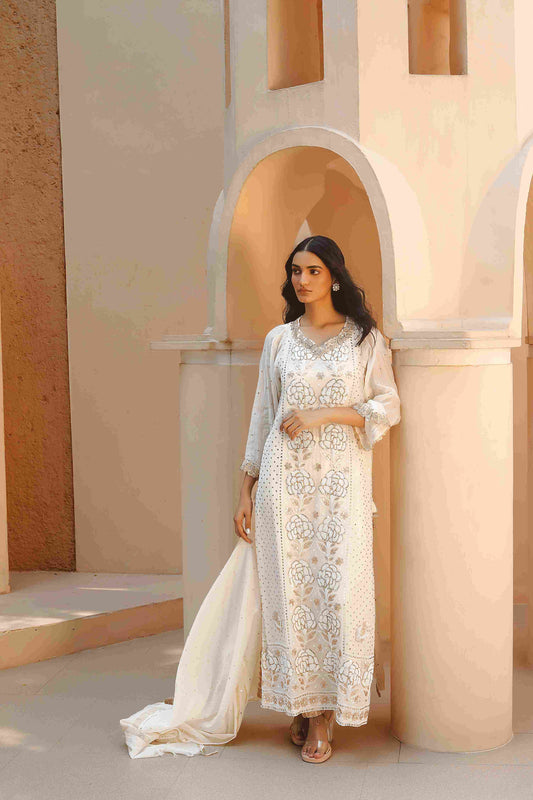 Musk Golden Serenity Lucknowi Kurti Set